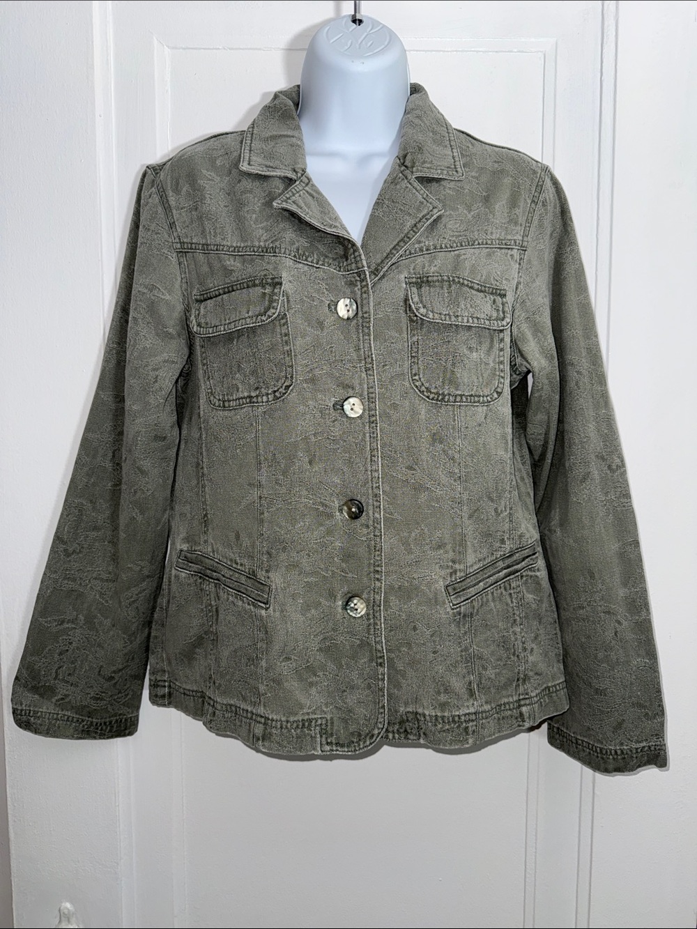 J. Jill Olive Green Button-Front 100% Cotton Utility Jacket size small